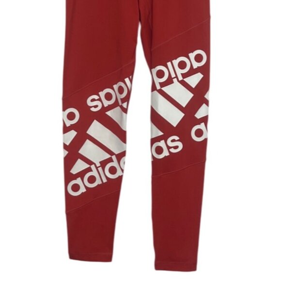Adidas High Waisted Logo Leggings Womens Small Red Activewear Workout - Picture 4 of 8